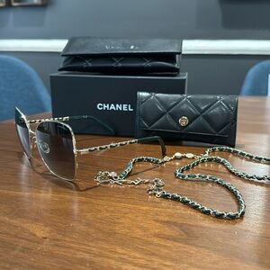 Chanel Butterfly Sunglasses with Chain - Metal & Calfskin
